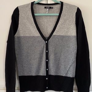 Black/Grey Stripe 100% Cashmere Cardigan